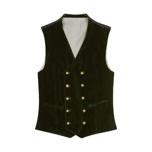 Black waistcoat with gold buttons on a white background