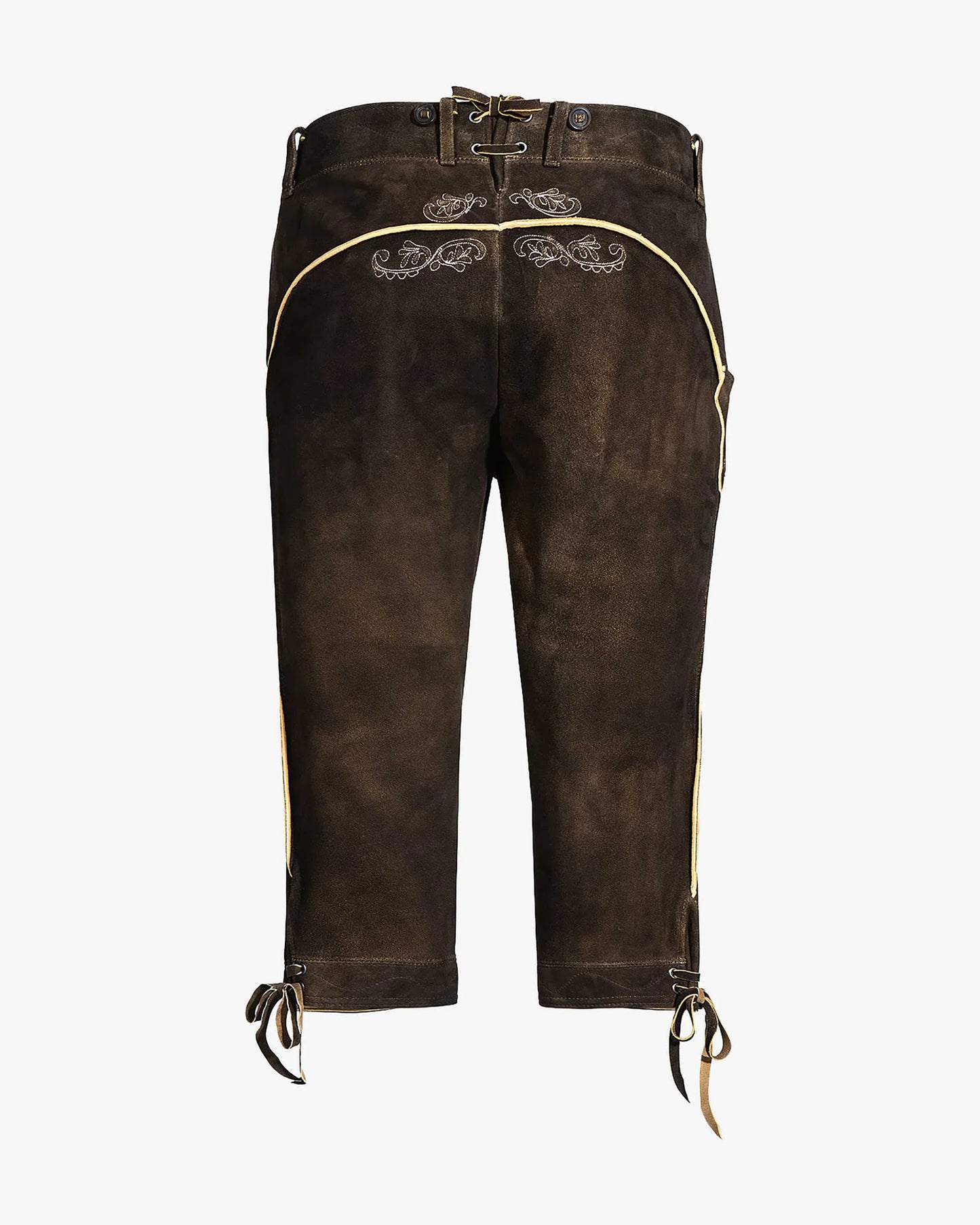 Brown leather pants with decorative elements on a white background