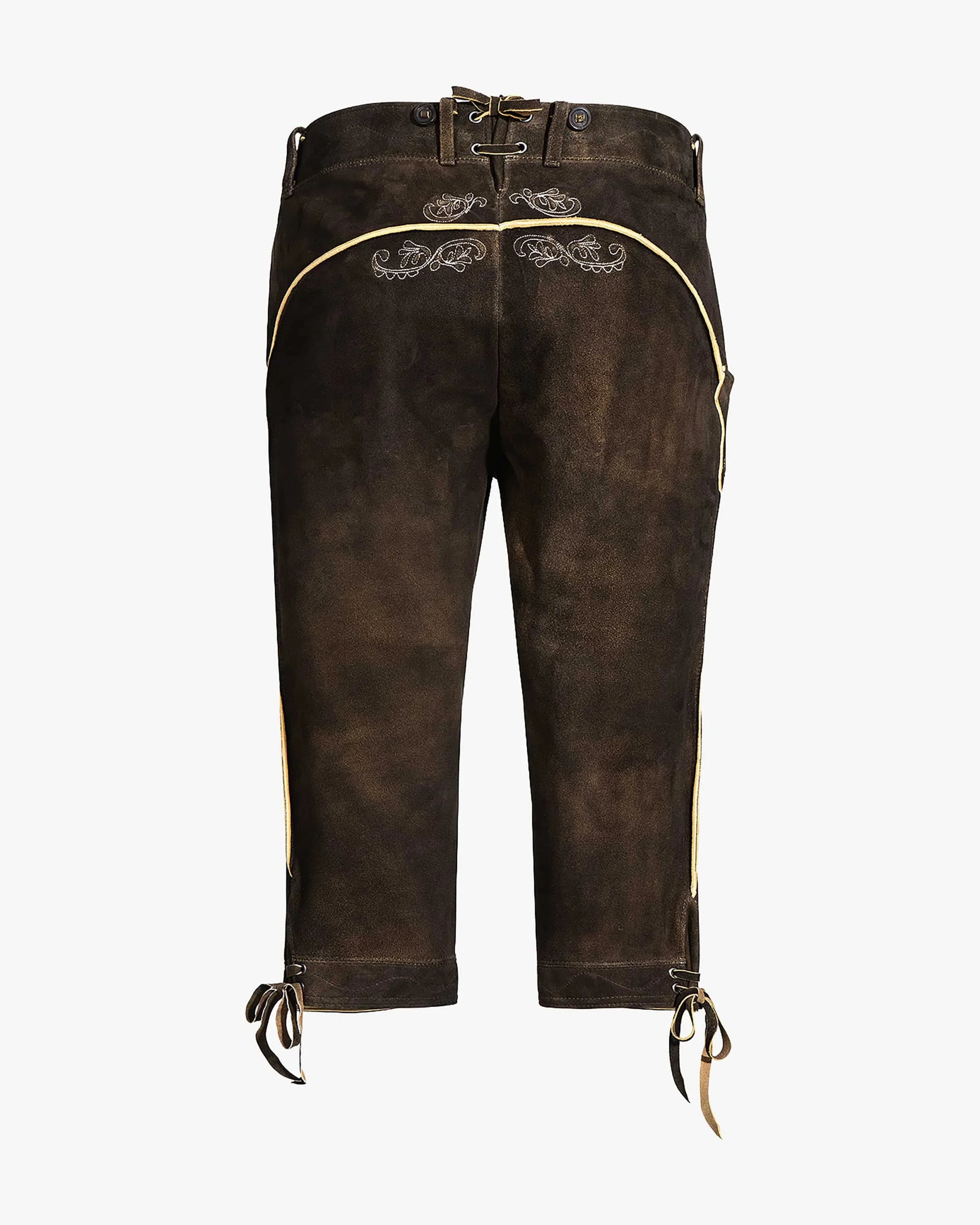 Brown leather pants with decorative elements on a white background