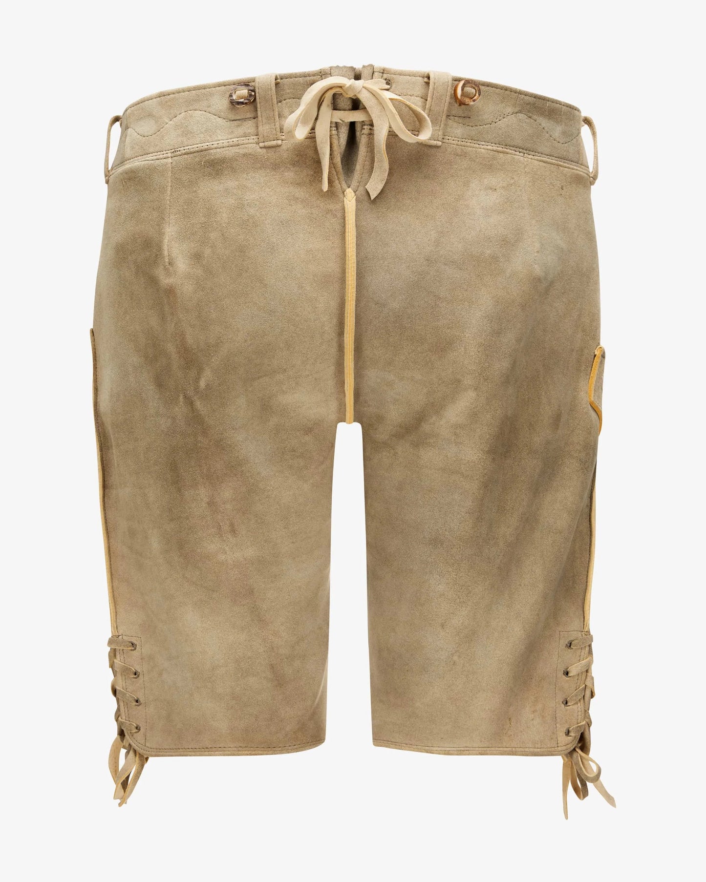 Beige shorts with lace-up sides on a white background