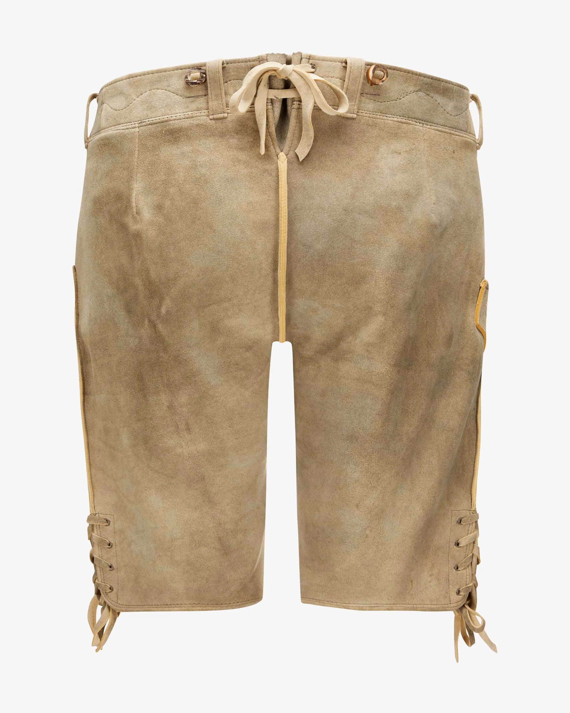 Beige shorts with lace-up sides on a white background