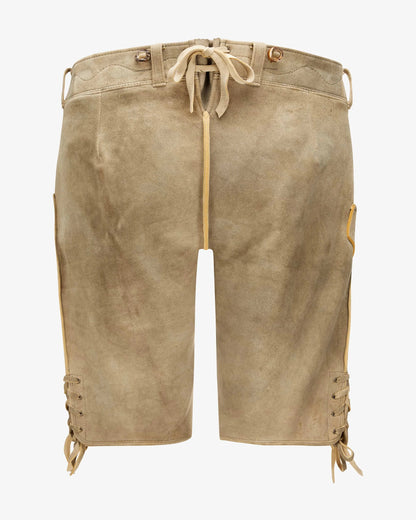Beige shorts with lace-up sides on a white background