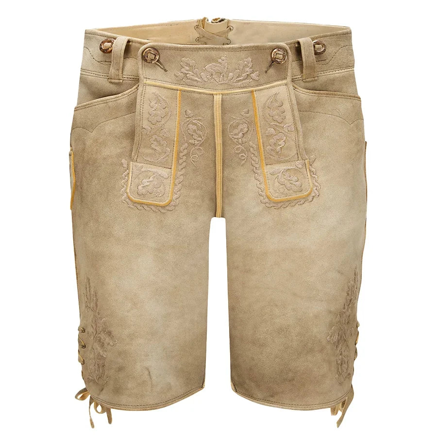 Beige traditional shorts with embroidery on a white background