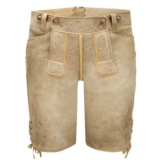 Beige traditional shorts with embroidery on a white background