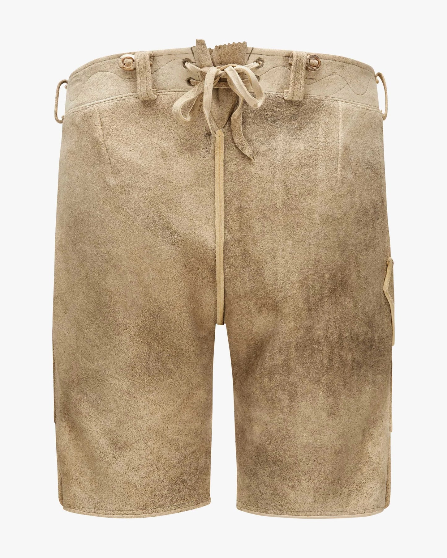 Beige shorts with drawstring on a white background