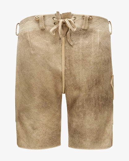 Beige shorts with drawstring on a white background
