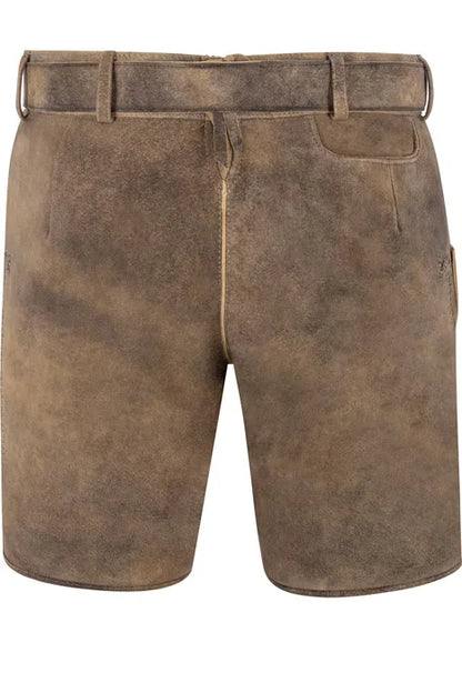 Brown leather shorts with a belt on a white background