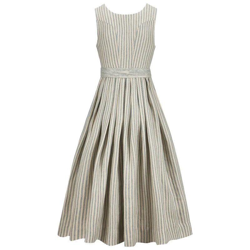 Striped dress with a belt on a white background