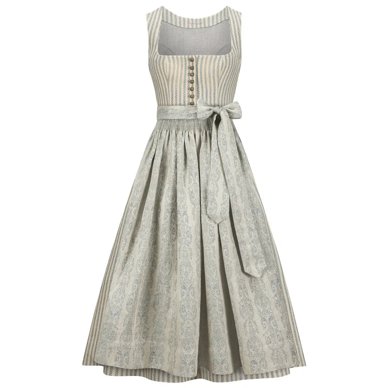 Striped dress with a belt on a white background