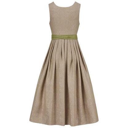 Beige dress with a green belt on a white background