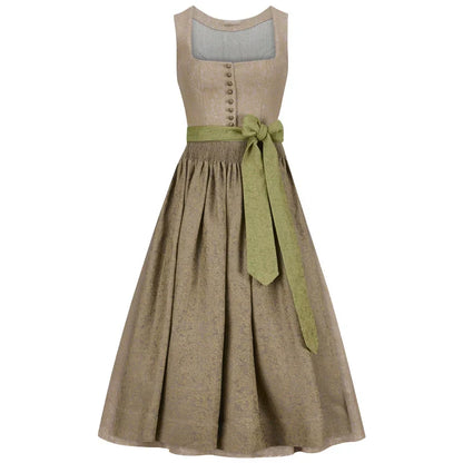 Brown dress with a green belt on a white background