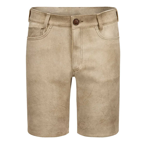 Beige shorts with a button on a white background