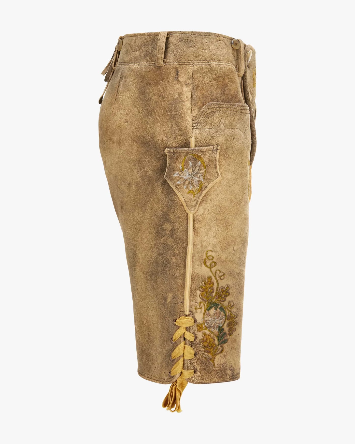Brown pants with floral embroidery on a white background