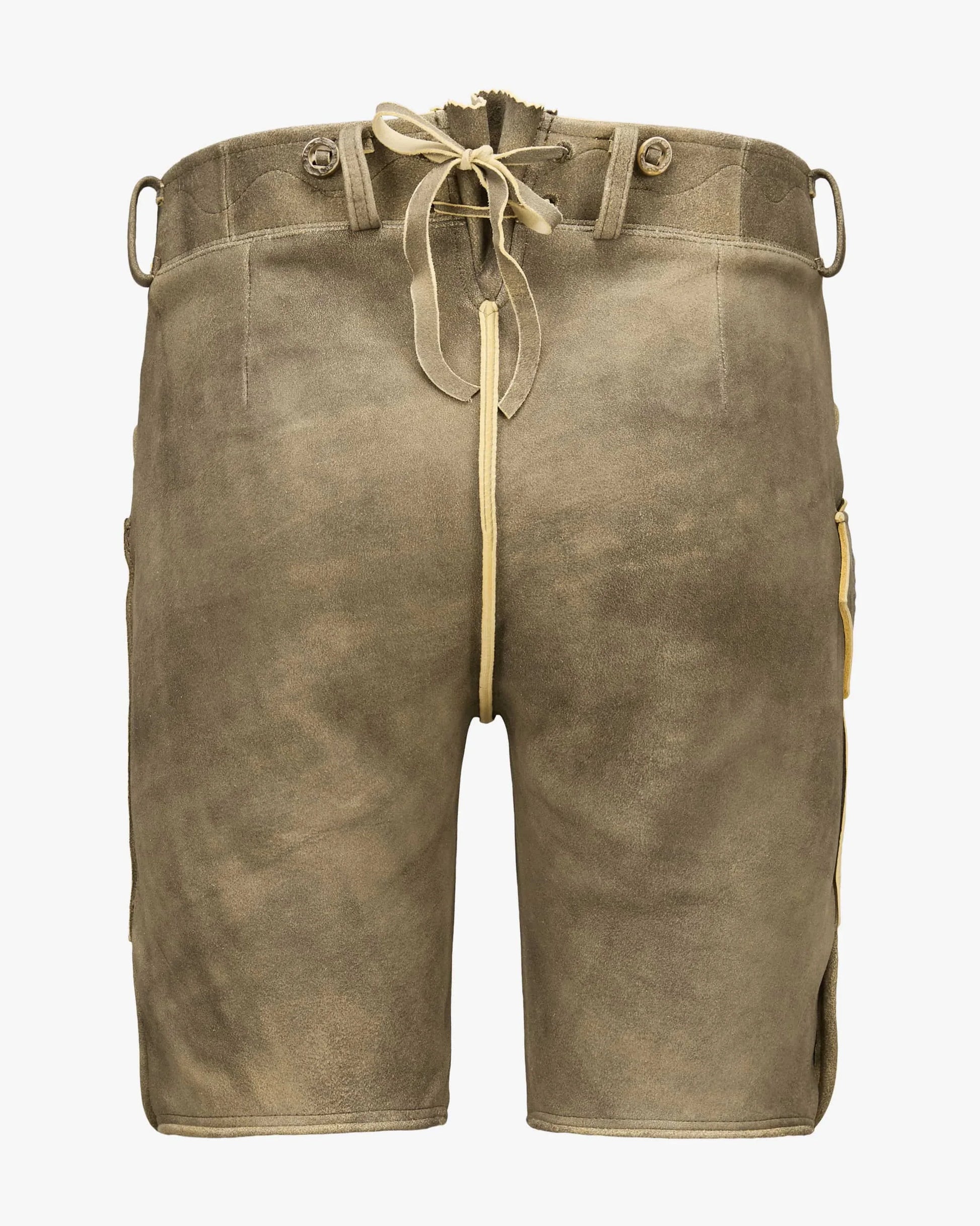 Brown leather shorts with a belt on a white background