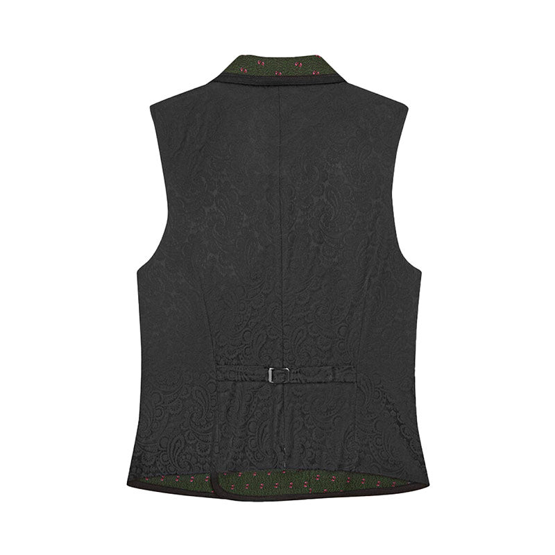 Black vest with intricate pattern on a white background
