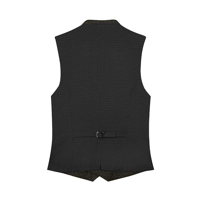 Black patterned vest on a white background