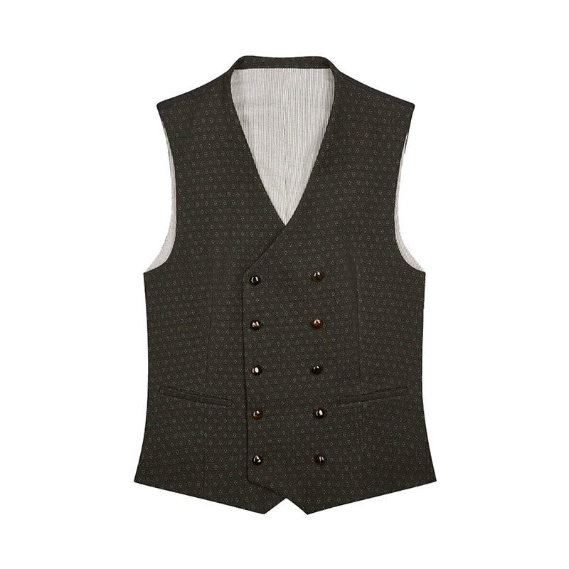 Dark patterned vest with buttons on a white background