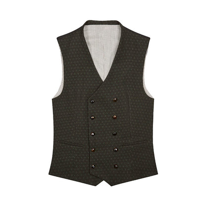 Dark patterned vest with buttons on a white background