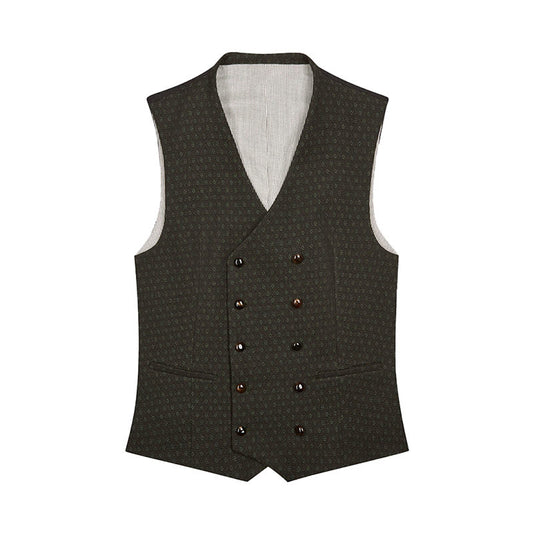 Dark patterned vest with buttons on a white background