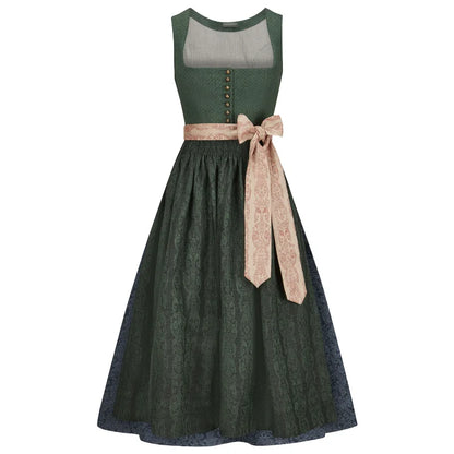 Green dress with a beige belt on a white background
