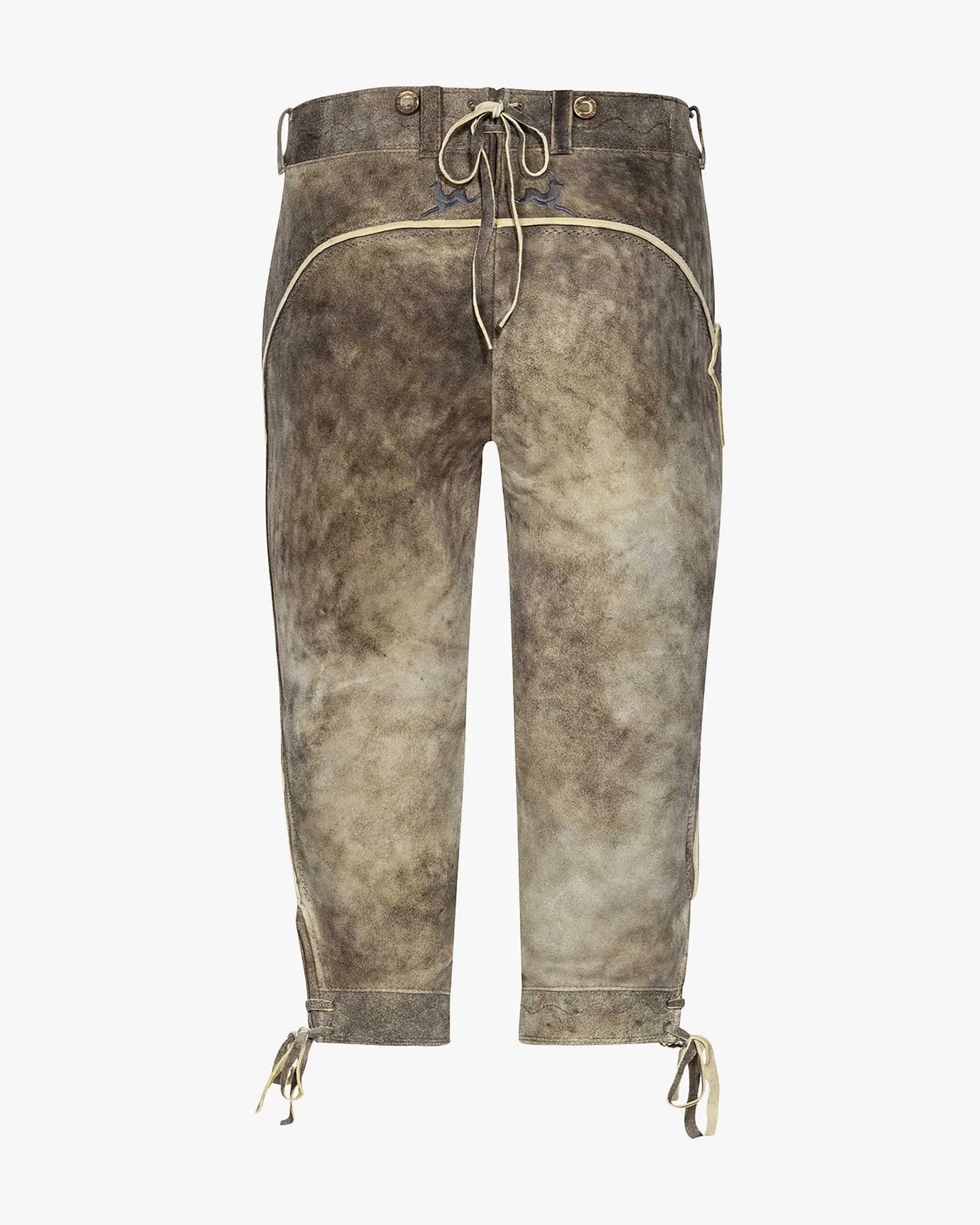 Brown leather pants with drawstring on a white background