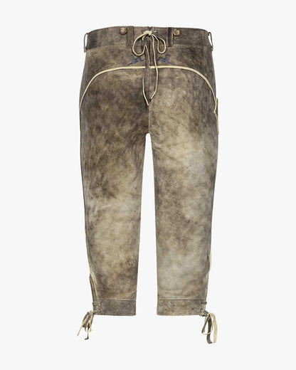 Brown leather pants with drawstring on a white background
