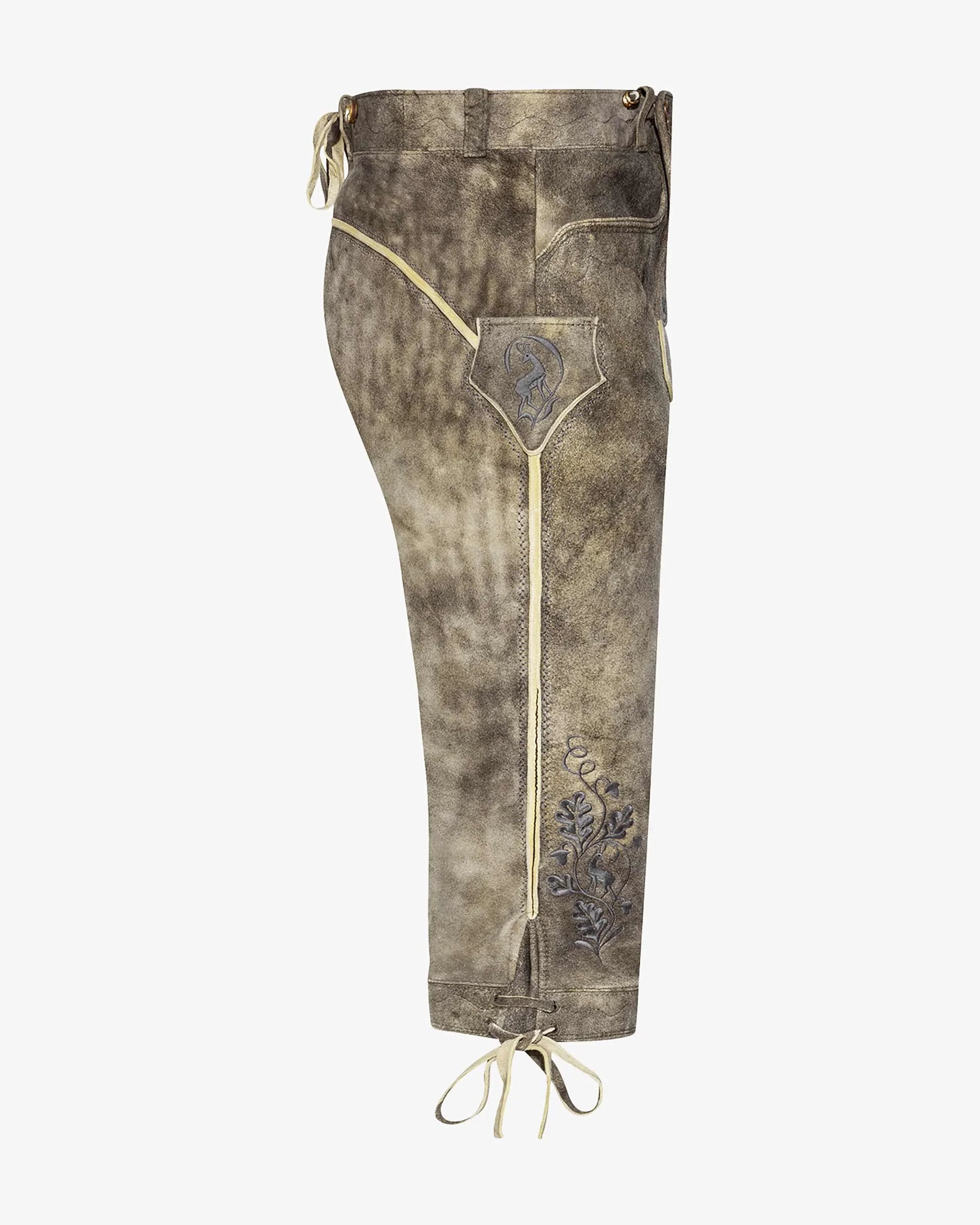 Brown pants with floral embroidery on a white background