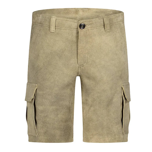 Beige cargo shorts on a white background