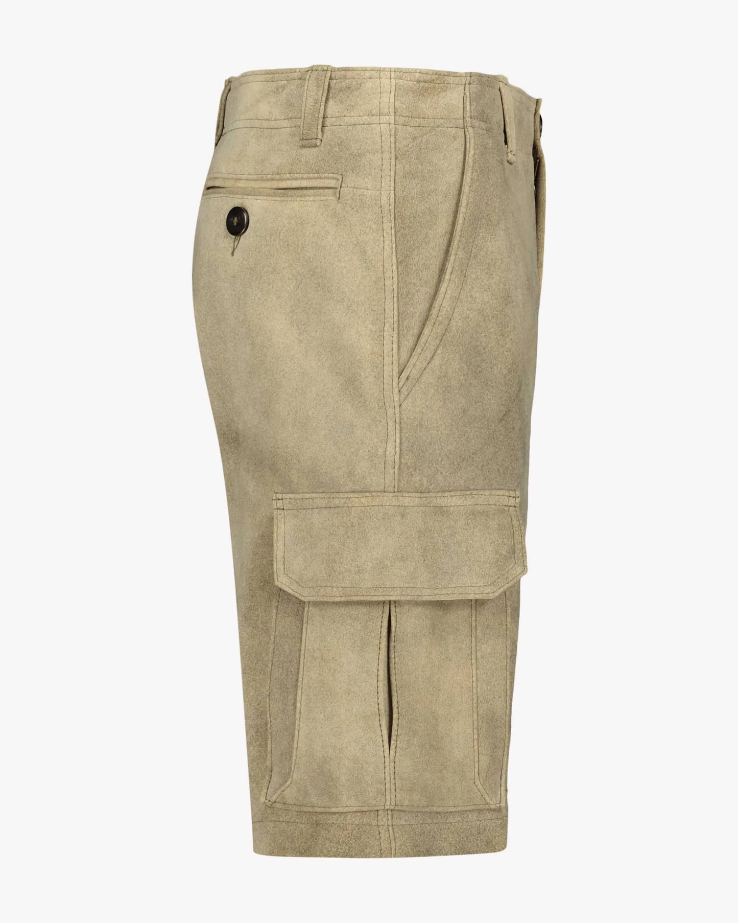 Beige cargo shorts on a white background