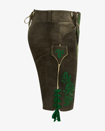 Black and gray work pants with multiple pockets on a white background