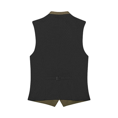 Black patterned vest on a white background