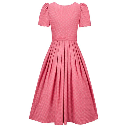 pink dirndl dress with white background 