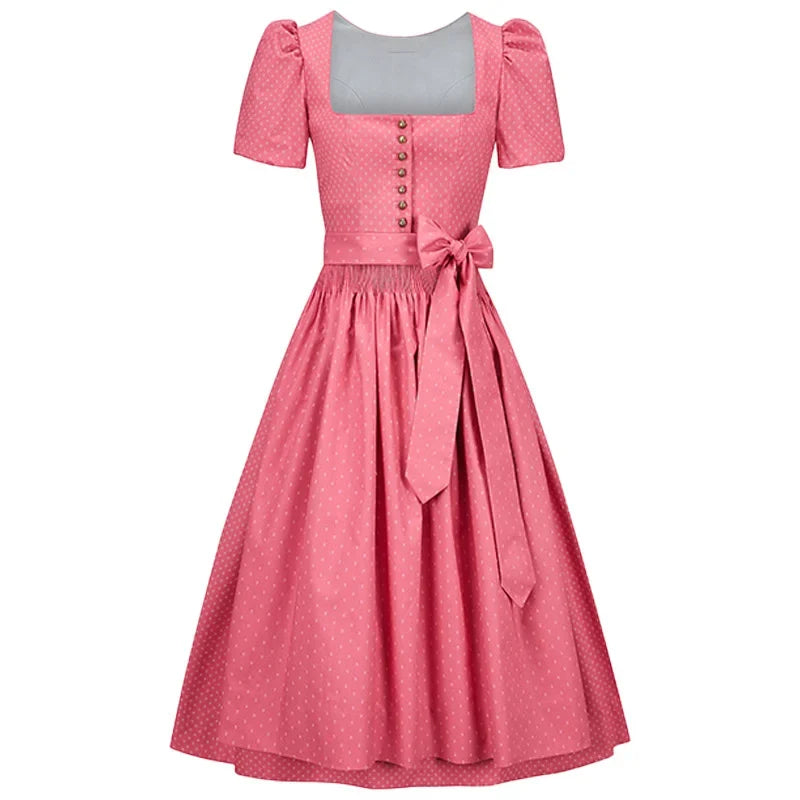 Pink dress with a bow tie on a white background