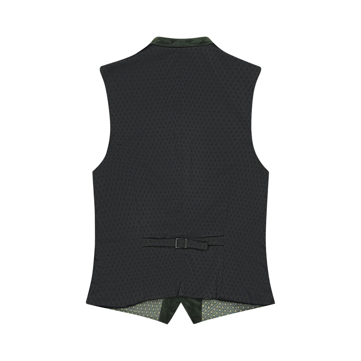Black vest with a belt on back view on a white background
