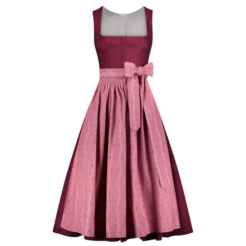 Two-tone dress with a pink skirt and maroon top on a white background