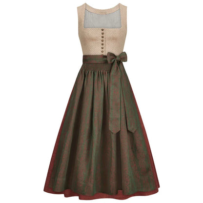 Two-tone dress with beige top and green skirt on a white background