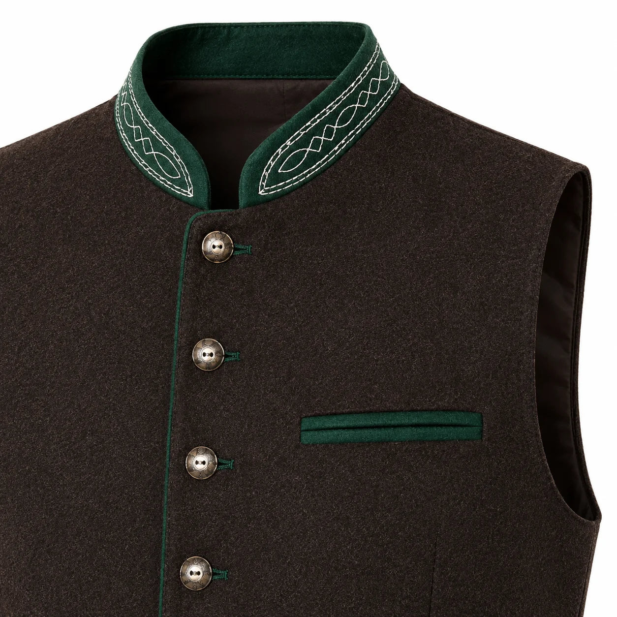 Men's Traditional Brown Trachten Vest with Green Trim