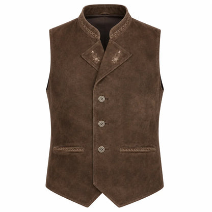 Men's Brown Suede Leather Trachten Vest