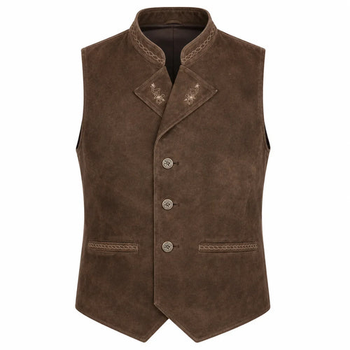 Men's Brown Suede Leather Trachten Vest