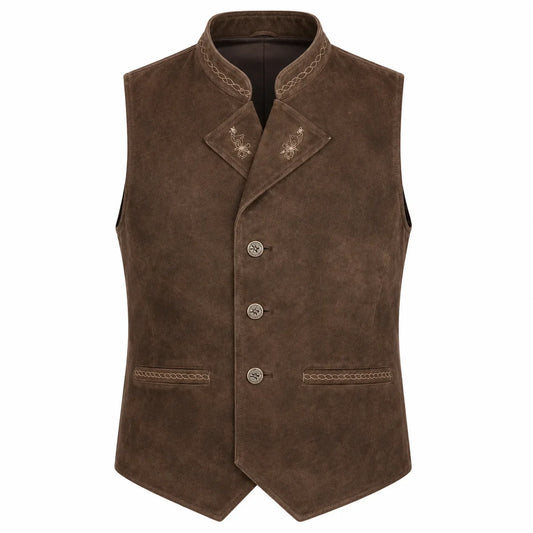 Men's Brown Suede Leather Trachten Vest