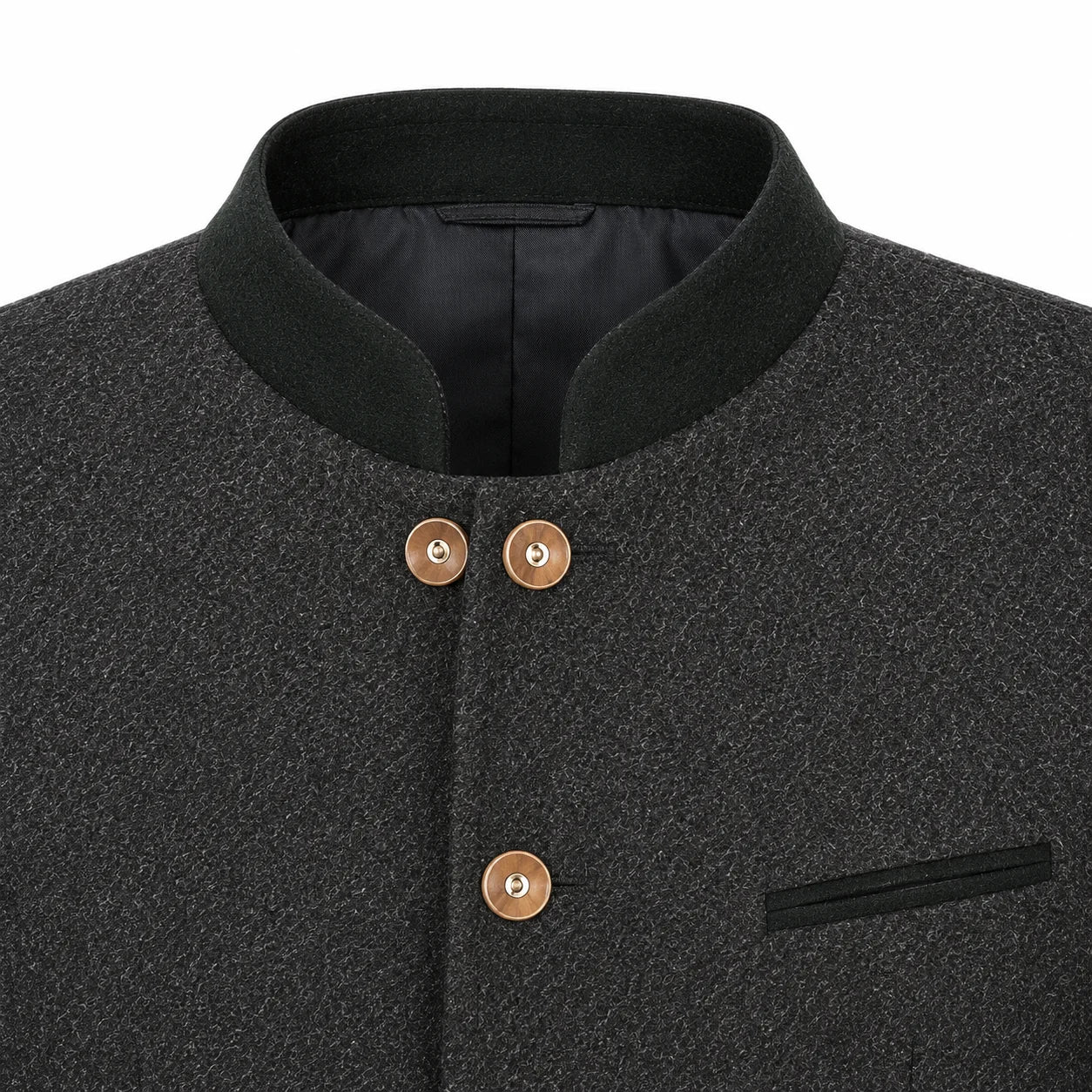 Close-up of a dark blue turtleneck sweater on a white background