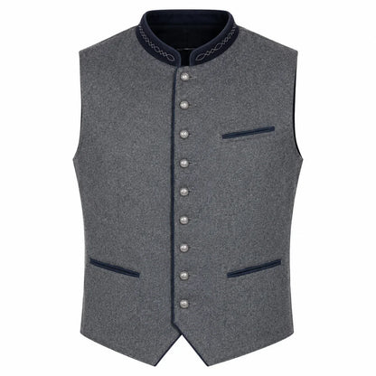 Men's Heather Gray Trachten Vest with Navy Trim