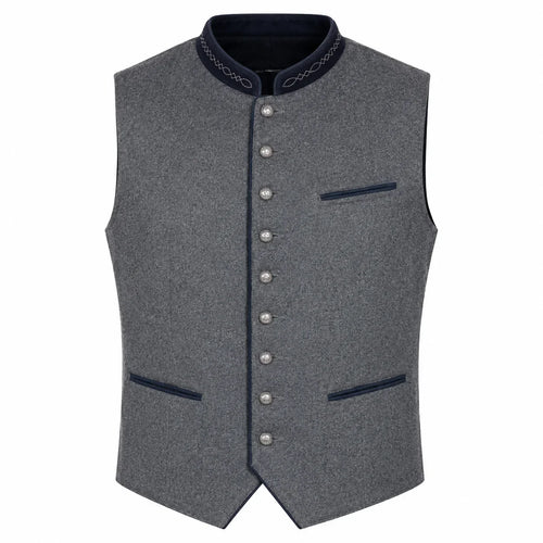 Men's Heather Gray Trachten Vest with Navy Trim