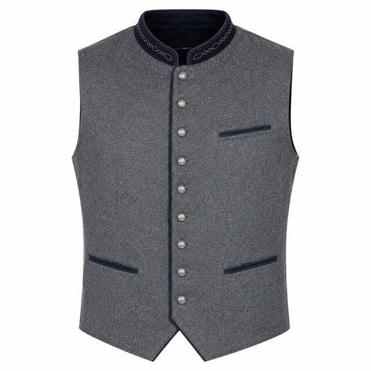 Men's Heather Gray Trachten Vest with Navy Trim