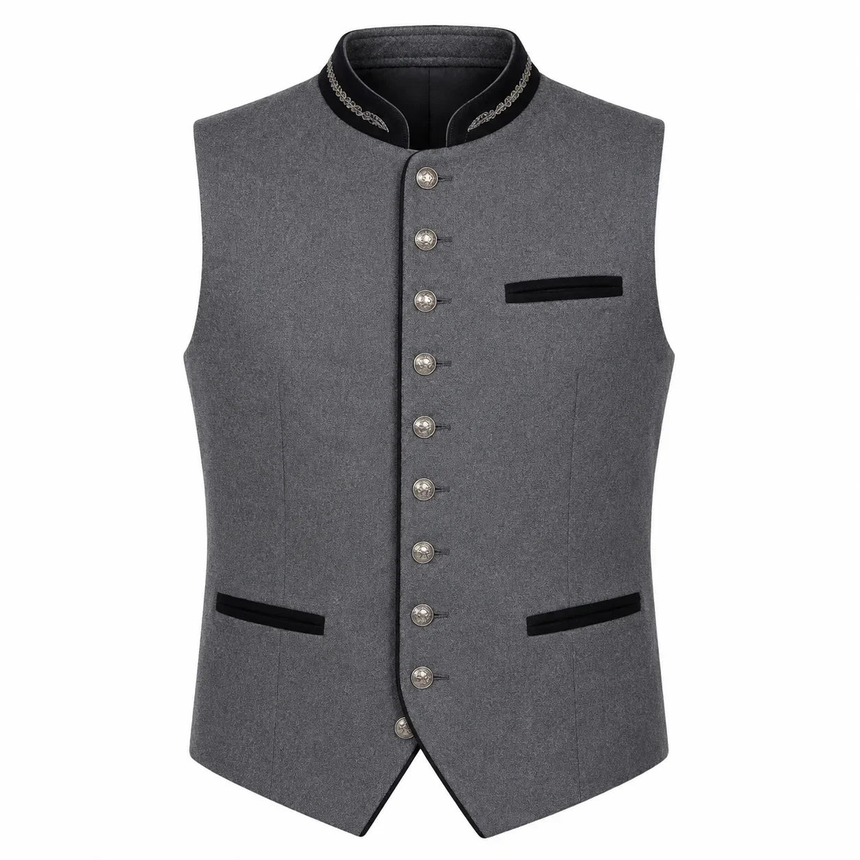 Men's Light Gray Trachten Vest with Black Trim