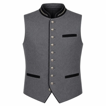 Men's Light Gray Trachten Vest with Black Trim
