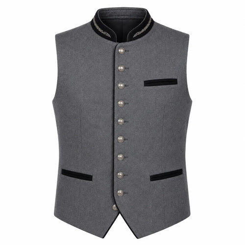 Men's Light Gray Trachten Vest with Black Trim