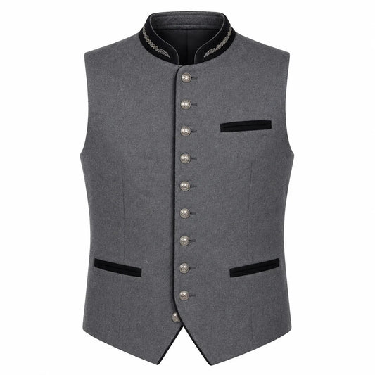 Men's Light Gray Trachten Vest with Black Trim