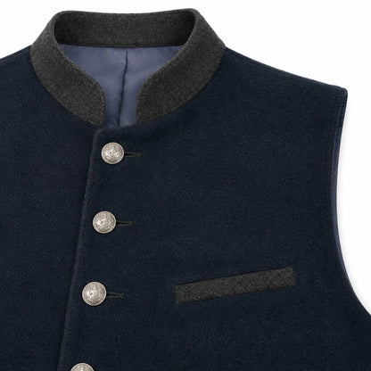 Men's Navy Blue Suede Trachten Vest with Charcoal Collar