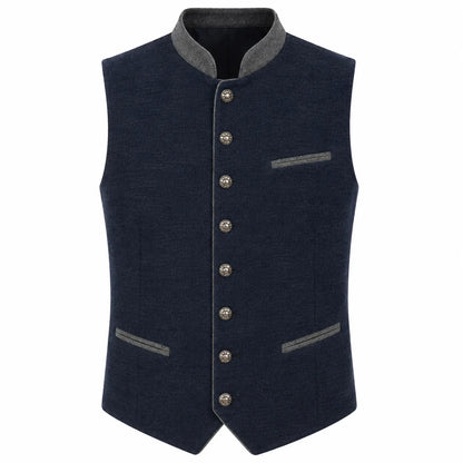 Men's Navy Blue Trachten Vest with Gray Trim